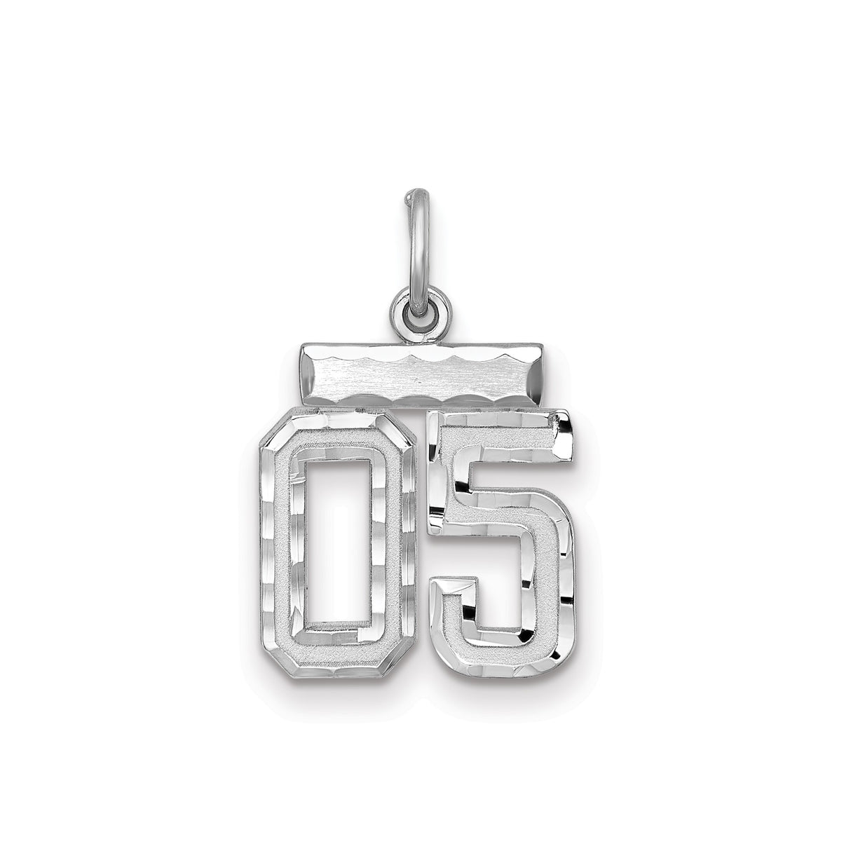 Small Diamond-cut #05 Charm Pendant in Real 925 Sterling Silver