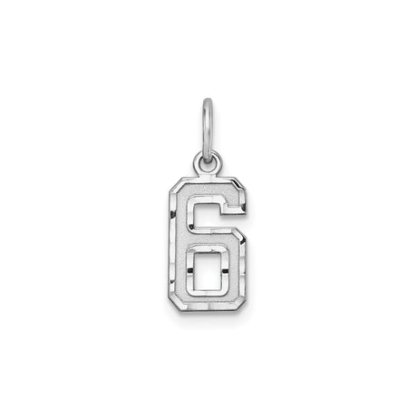 Sterling Silver Number 6 Charm Pendant, Bold Athletic Block Font, Sports Fan Jewelry
