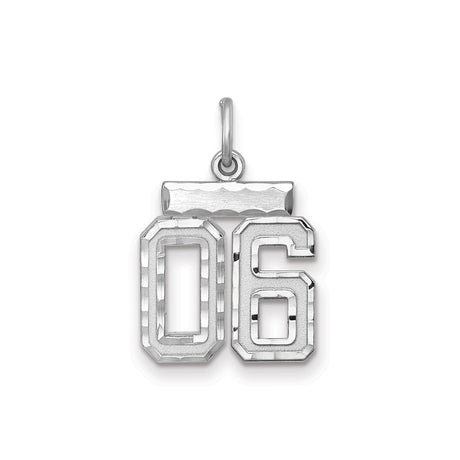 Small Diamond-cut #06 Charm Pendant in Real 925 Sterling Silver