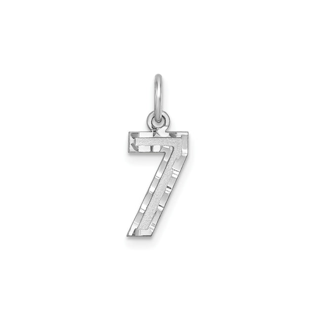 Small Diamond-cut #7 Charm Pendant in Real 925 Sterling Silver