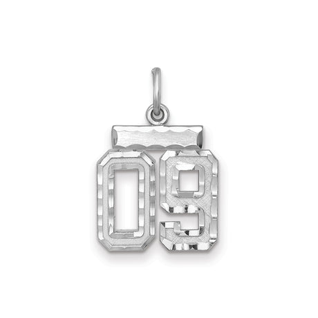 Small Diamond-cut #09 Charm Pendant in Real 925 Sterling Silver