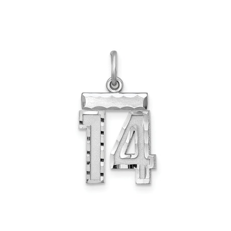 Sterling Silver Number 14 Pendant with Polished Textured Finish and Beveled Edges