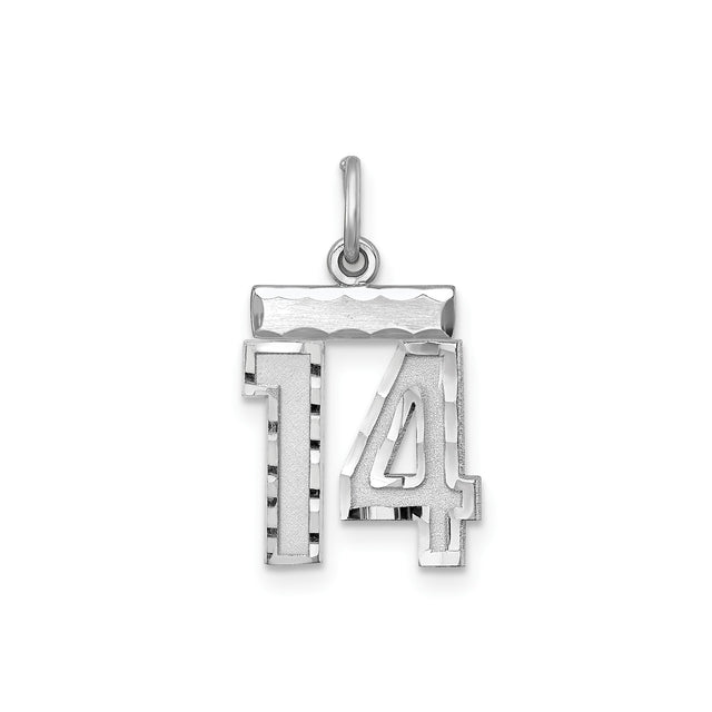 Sterling Silver Number 14 Pendant with Polished Textured Finish and Beveled Edges