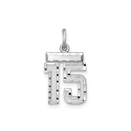 Sterling Silver 15 Pendant with Textured Edges, Bold Polished Number for Quinceañera Girls or Women