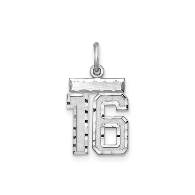 Sterling Silver Pendant Charm with Bold Block Number 16, Sweet Sixteen Teen Birthday Jewelry