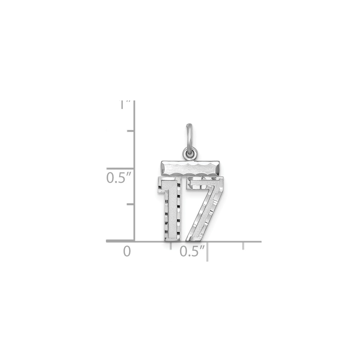 Sterling Silver Number 17 Pendant Charm with Textured Finish and Polished Edges