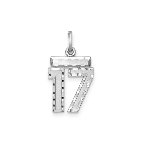 Sterling Silver Number 17 Pendant Charm with Textured Finish and Polished Edges