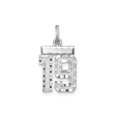 Sterling Silver Number 19 Pendant, Polished Textured Milestone Charm, Unisex Sports Jewelry
