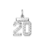 Sterling Silver Number 20 Pendant Charm, Polished Textured Milestone Jewelry for Birthday or Anniversary