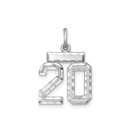 Sterling Silver Number 20 Pendant Charm, Polished Textured Milestone Jewelry for Birthday or Anniversary