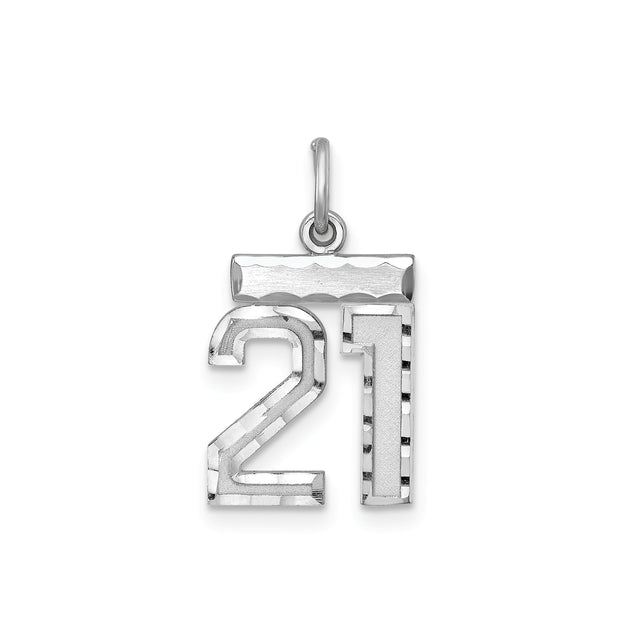 Sterling Silver Number 21 Pendant Charm, Textured and Polished Birthday or Anniversary Jewelry