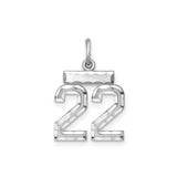 Sterling Silver Number 22 Pendant Charm, Textured Polished Sports Fan Jewelry