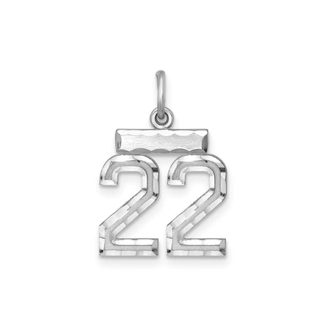Sterling Silver Number 22 Pendant Charm, Textured Polished Sports Fan Jewelry