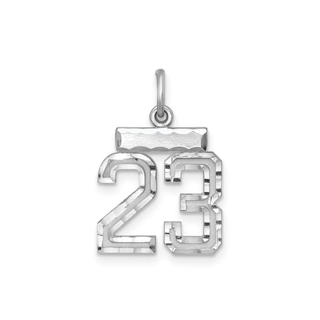 Sterling Silver Number 23 Pendant Charm, High Polish Textured Sports Jewelry, Unisex Tribute Token