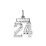 Sterling Silver Number 24 Pendant, Polished and Textured Sports Charm for Men and Women