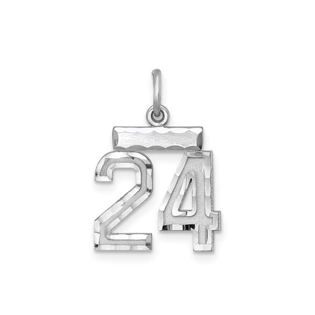 Sterling Silver Number 24 Pendant, Polished and Textured Sports Charm for Men and Women