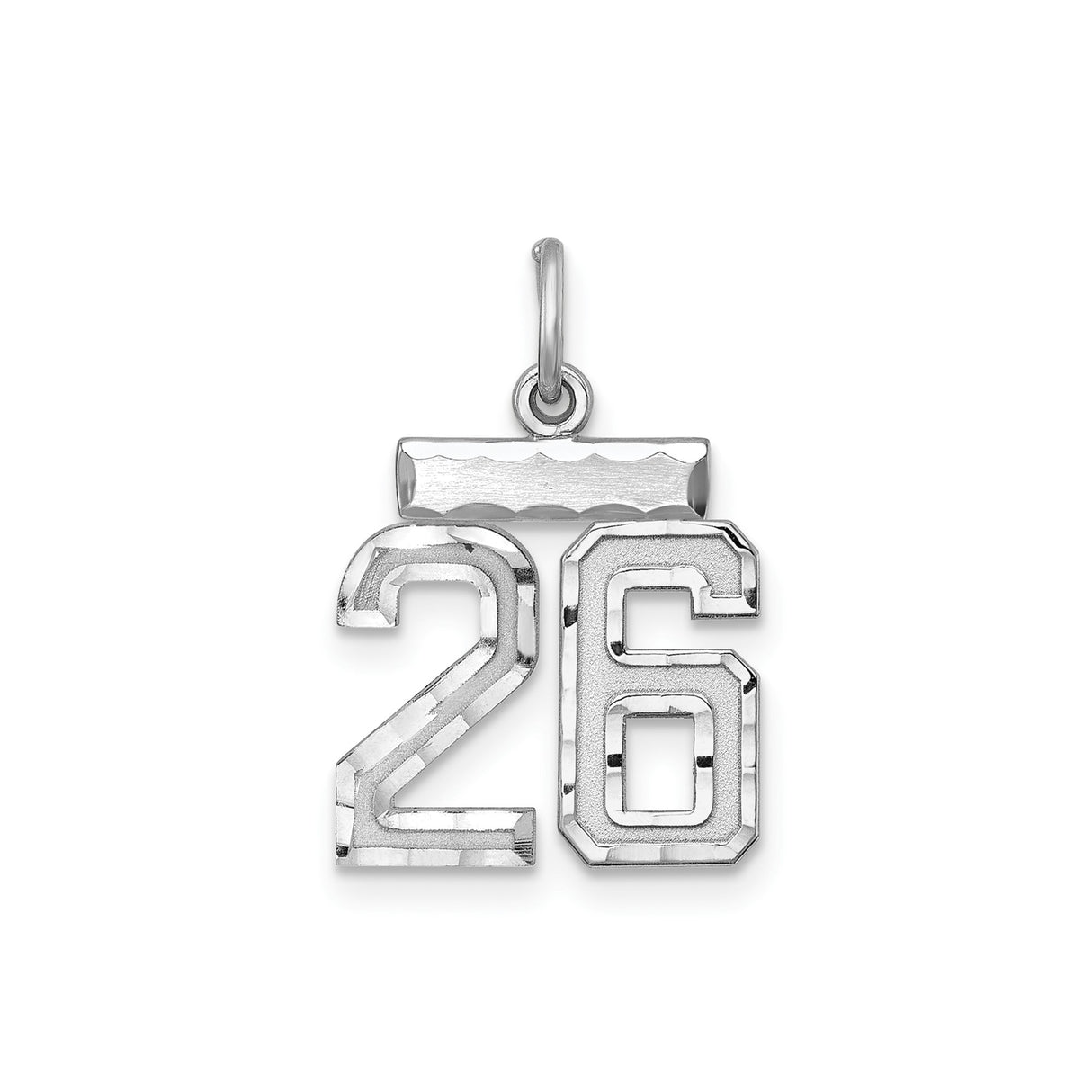 Sterling Silver Number 26 Pendant, Bold Athletic Font Sports Charm for Men or Women