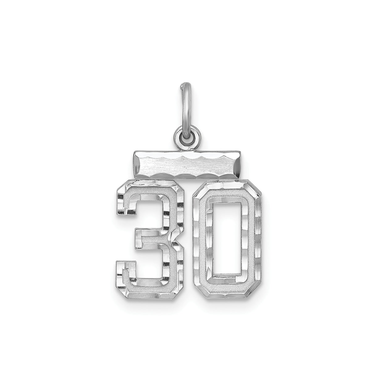 Sterling Silver Number 30 Pendant Charm, Beveled Block Numerals, Textured Finish