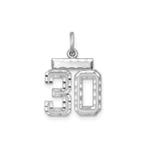 Sterling Silver Number 30 Pendant Charm, Beveled Block Numerals, Textured Finish