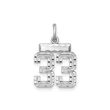 Sterling Silver Number 33 Pendant, Bold Athletic Block Font Jersey Number Charm