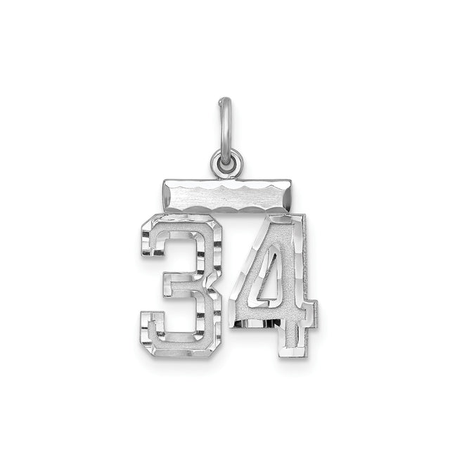 Sterling Silver Number 34 Pendant, Bold Block Font Sports Charm for Athletes and Fans