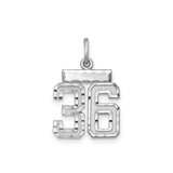Small #36 Charm Pendant in Real 925 Sterling Silver
