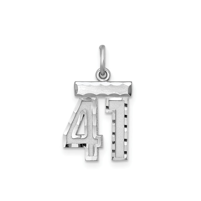 Sterling Silver Number 41 Pendant with Polished Edges and Satin Center, Unisex Keepsake Charm