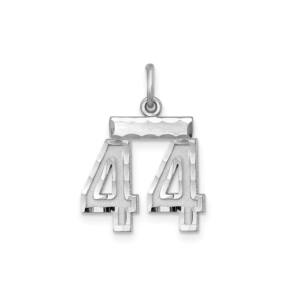 Sterling Silver Number 44 Pendant Charm with Textured Finish and Polished Edges, Unisex Jewelry