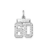 Sterling Silver 60 Pendant Charm with Block Number Design, Textured and Polished Finish