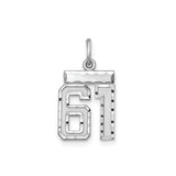 Small #61 Charm Pendant in Real 925 Sterling Silver