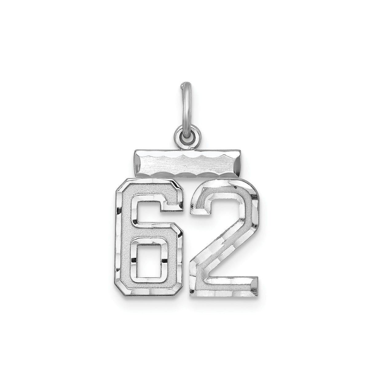 Sterling Silver Pendant with Bold Number 62 Design, Sports Jersey Style Charm