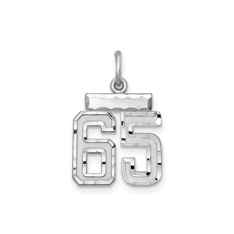 Sterling Silver Number 65 Pendant Charm with Polished and Textured Finish