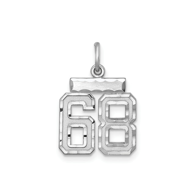 Sterling Silver Number 68 Pendant, Bold Athletic Font Sports Charm for Men and Women