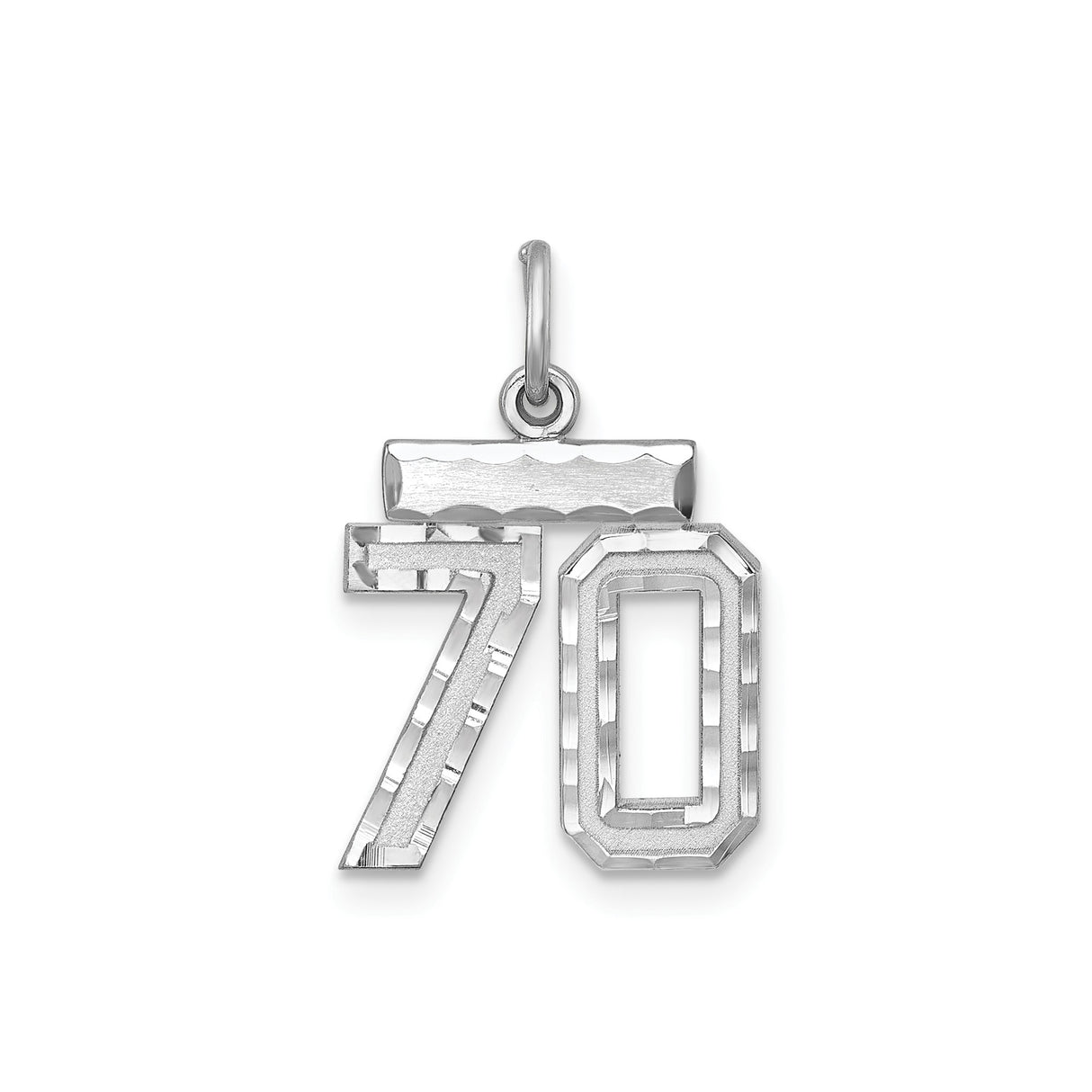 Sterling Silver 70 Pendant Charm, Polished and Textured Milestone Jewelry for 70th Birthday or Anniversary