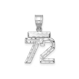 Sterling Silver Number 72 Pendant, Polished and Textured Sports Charm for Men or Unisex
