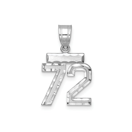 Sterling Silver Number 72 Pendant, Polished and Textured Sports Charm for Men or Unisex