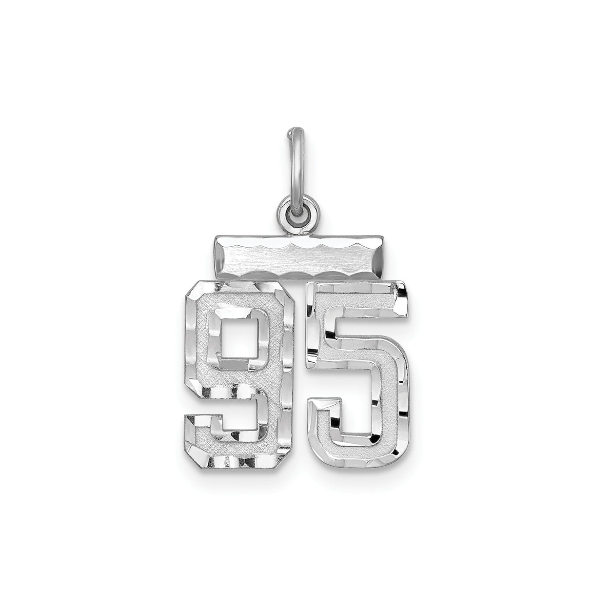 Sterling Silver Number 95 Pendant, Bold Block Textured and Polished Unisex Charm