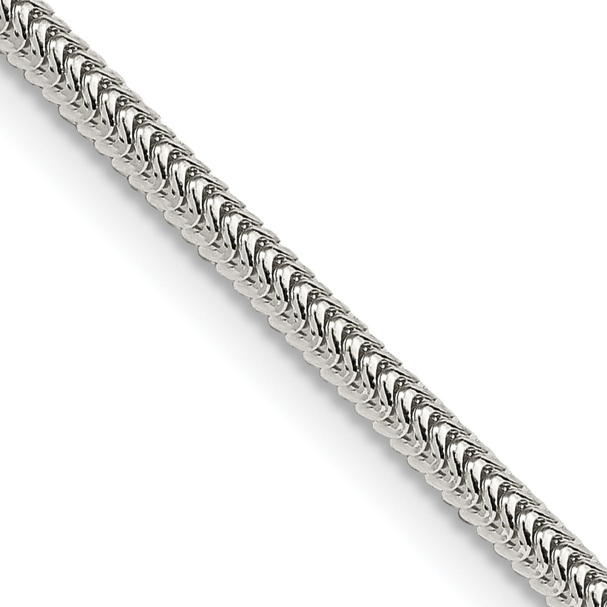925 White Gold 2.5 mm Polished Chain Necklace, Solid detail view
