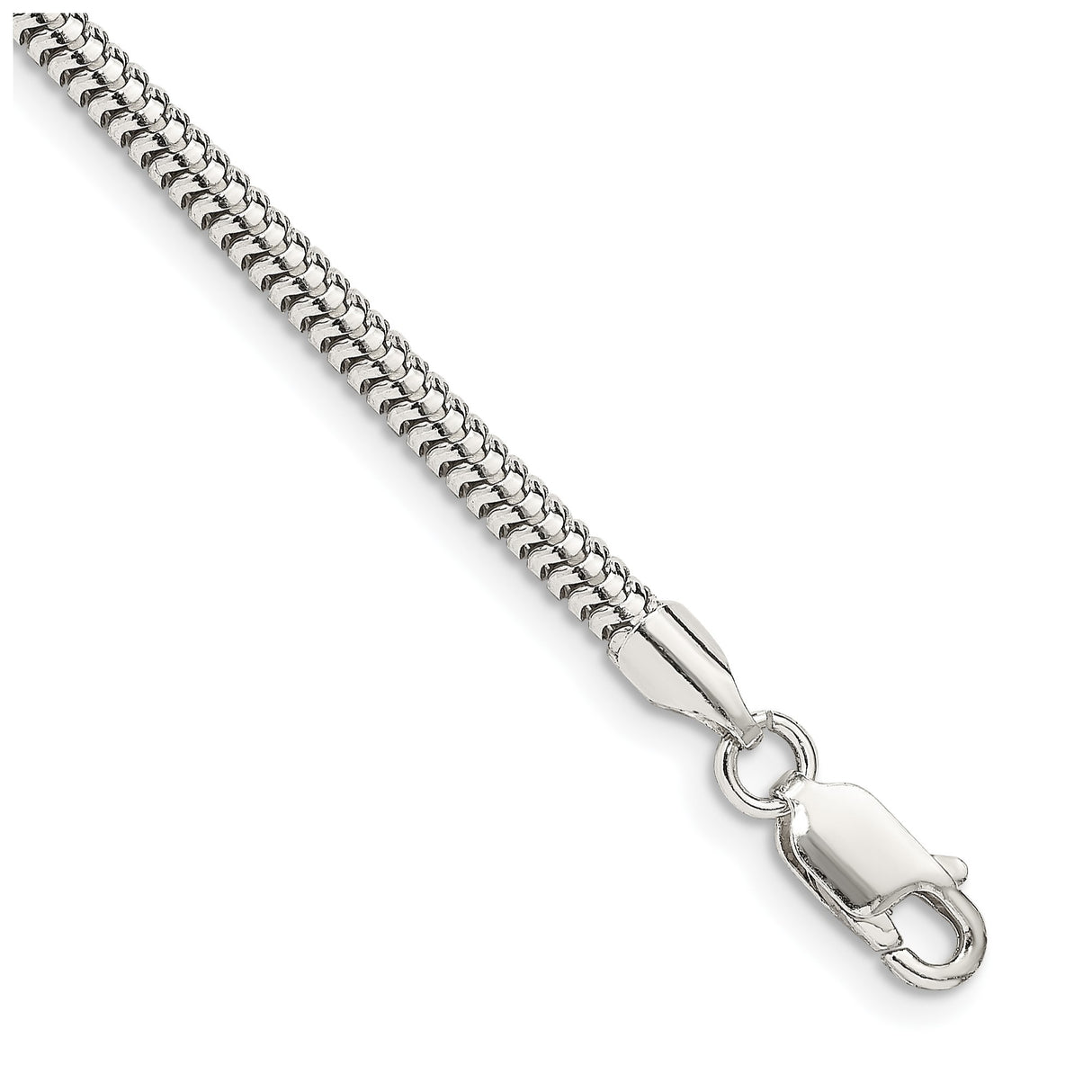 925 White Gold 3 mm Polished Chain Bracelet, Solid shown for scale