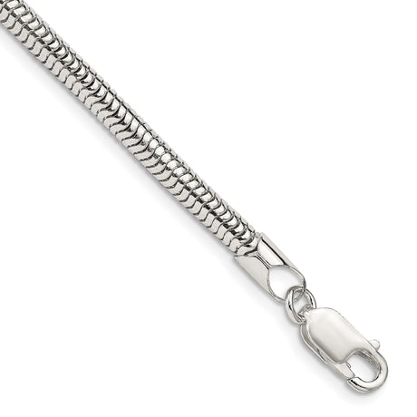 925 White Gold 4 mm Polished Chain Bracelet, Solid shown for scale