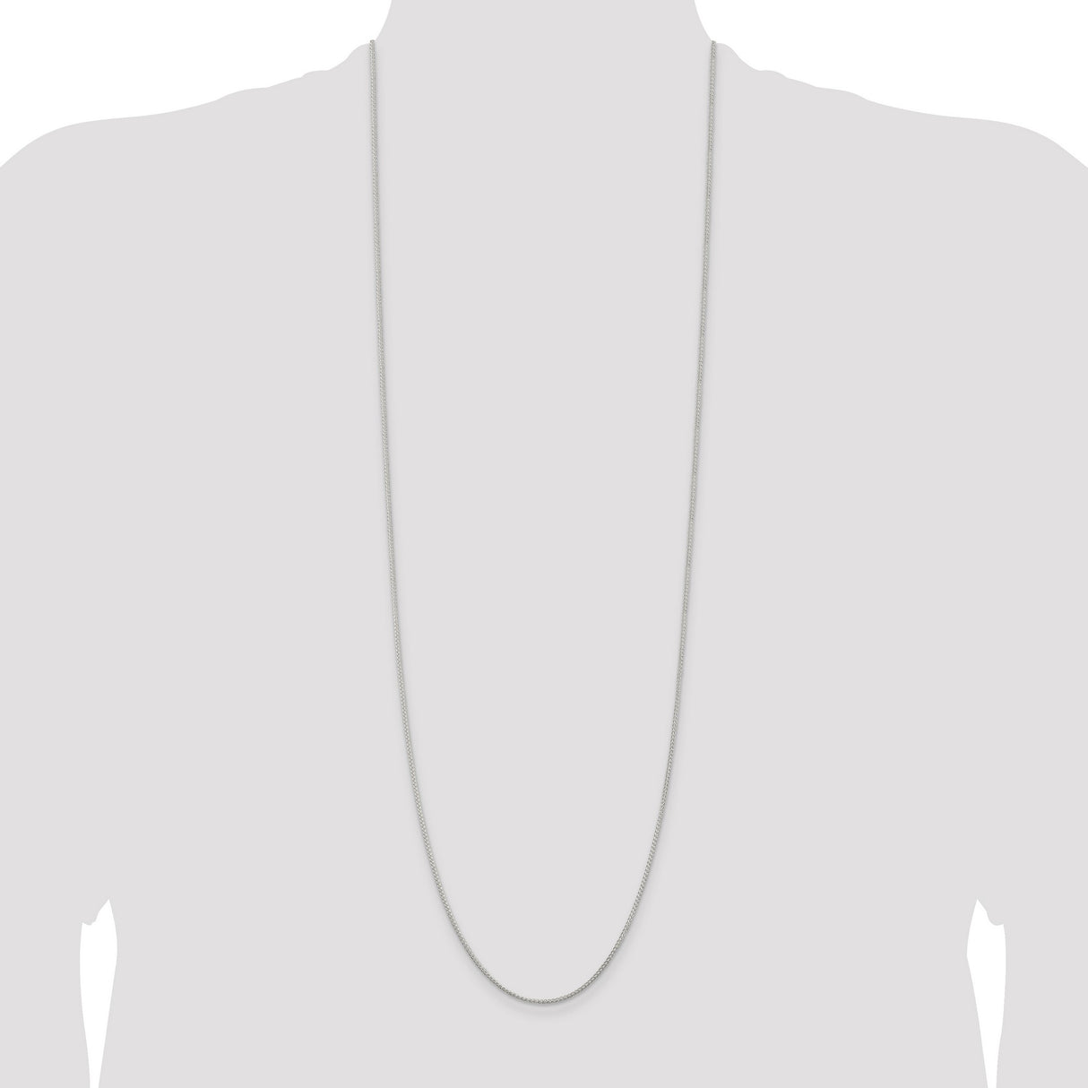 925 White Gold 1.25 mm Polished Chain Necklace, Solid detail view