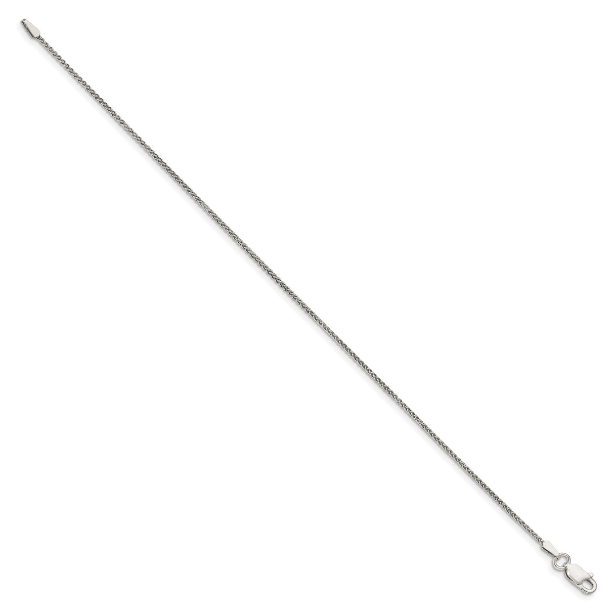 925 White Gold 1.25 mm Polished Chain Anklet, Solid