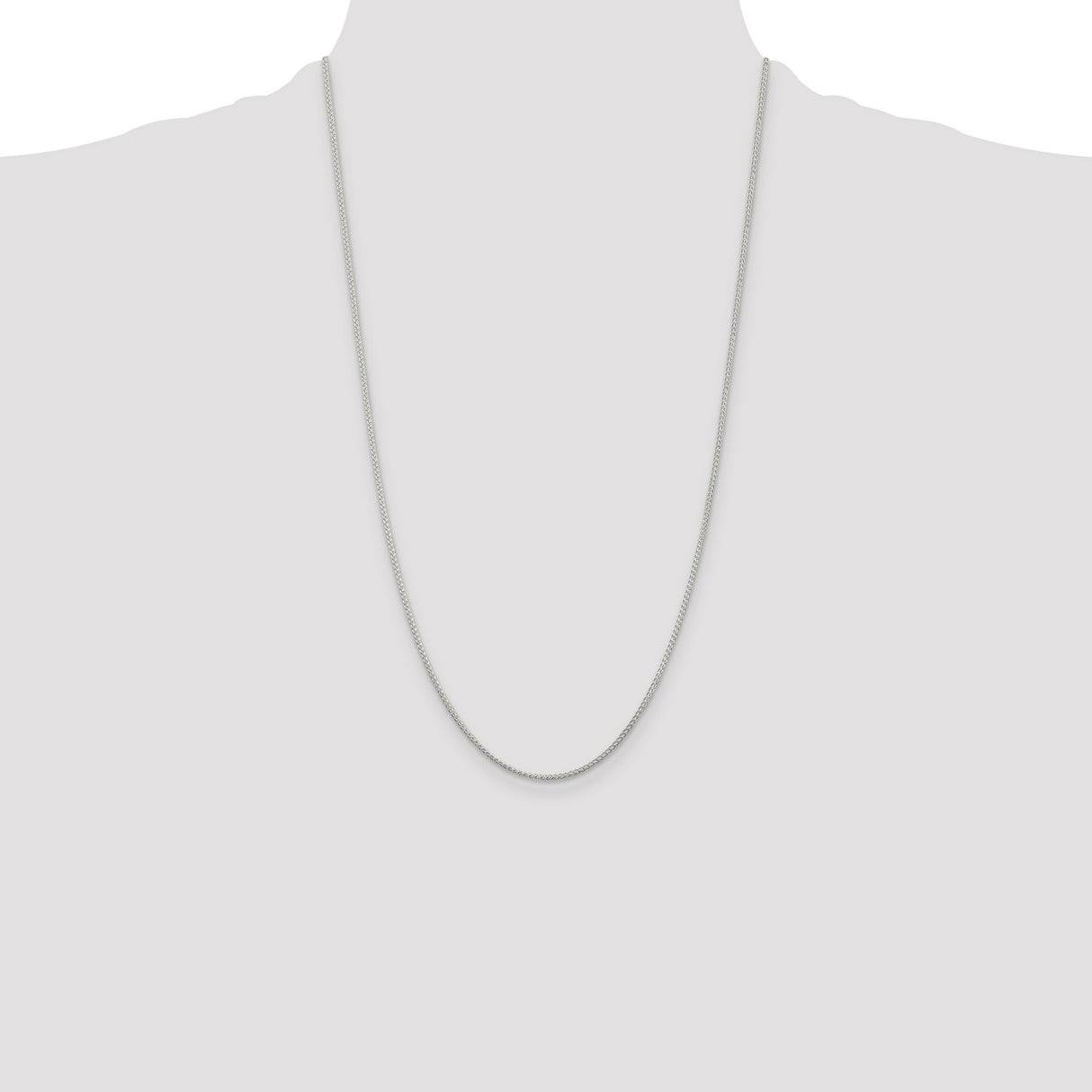 925 White Gold 1.25 mm Polished Chain Necklace, Solid detail view