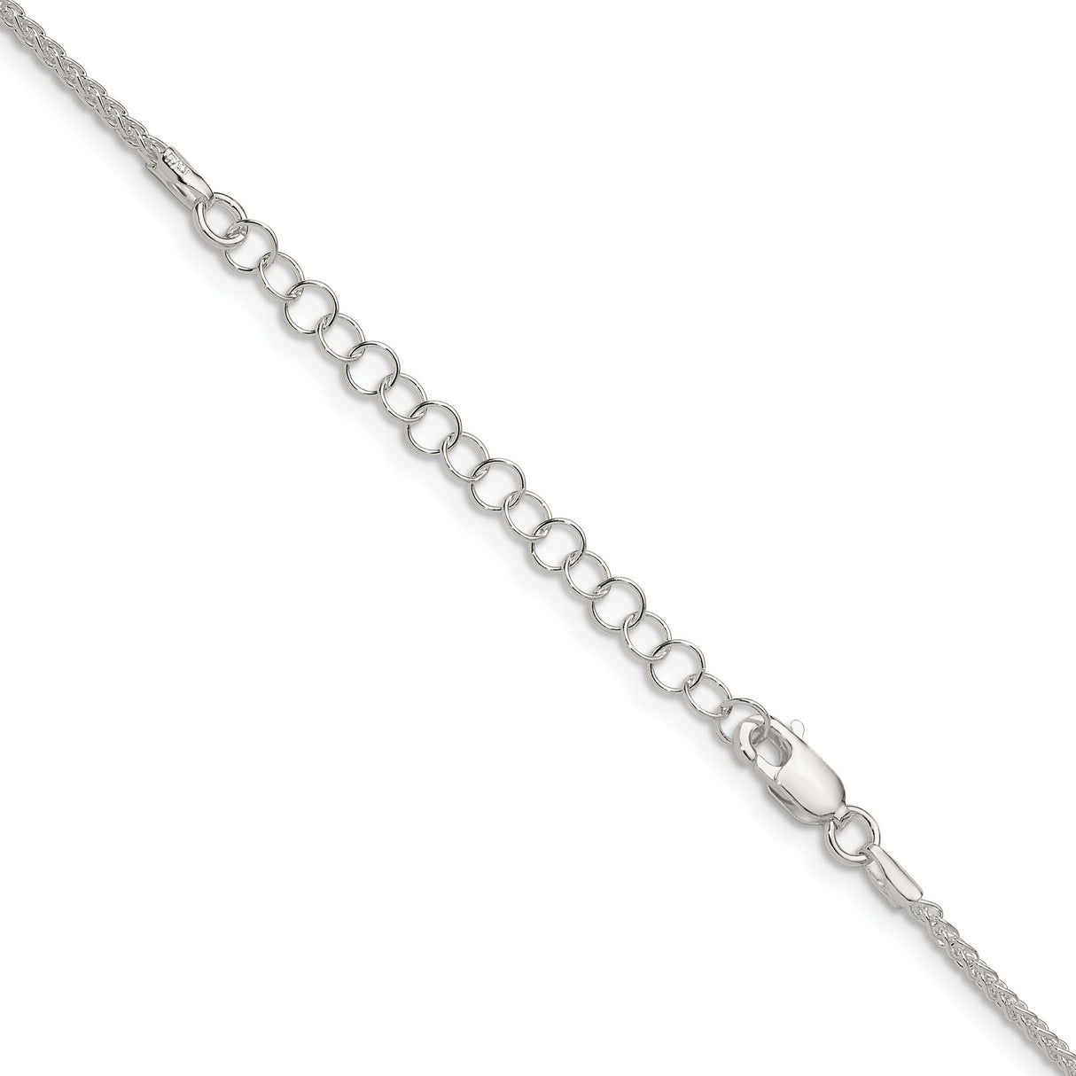 925 White Gold 1.6 mm Polished Chain Necklace, Solid detail view