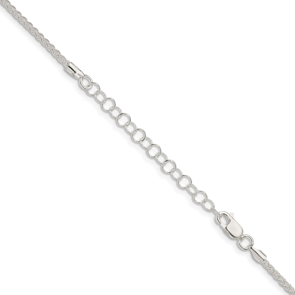 925 White Gold 1.75 mm Polished Chain Necklace, Solid detail view