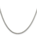 925 White Gold 2.5 mm Polished Chain Necklace, Solid