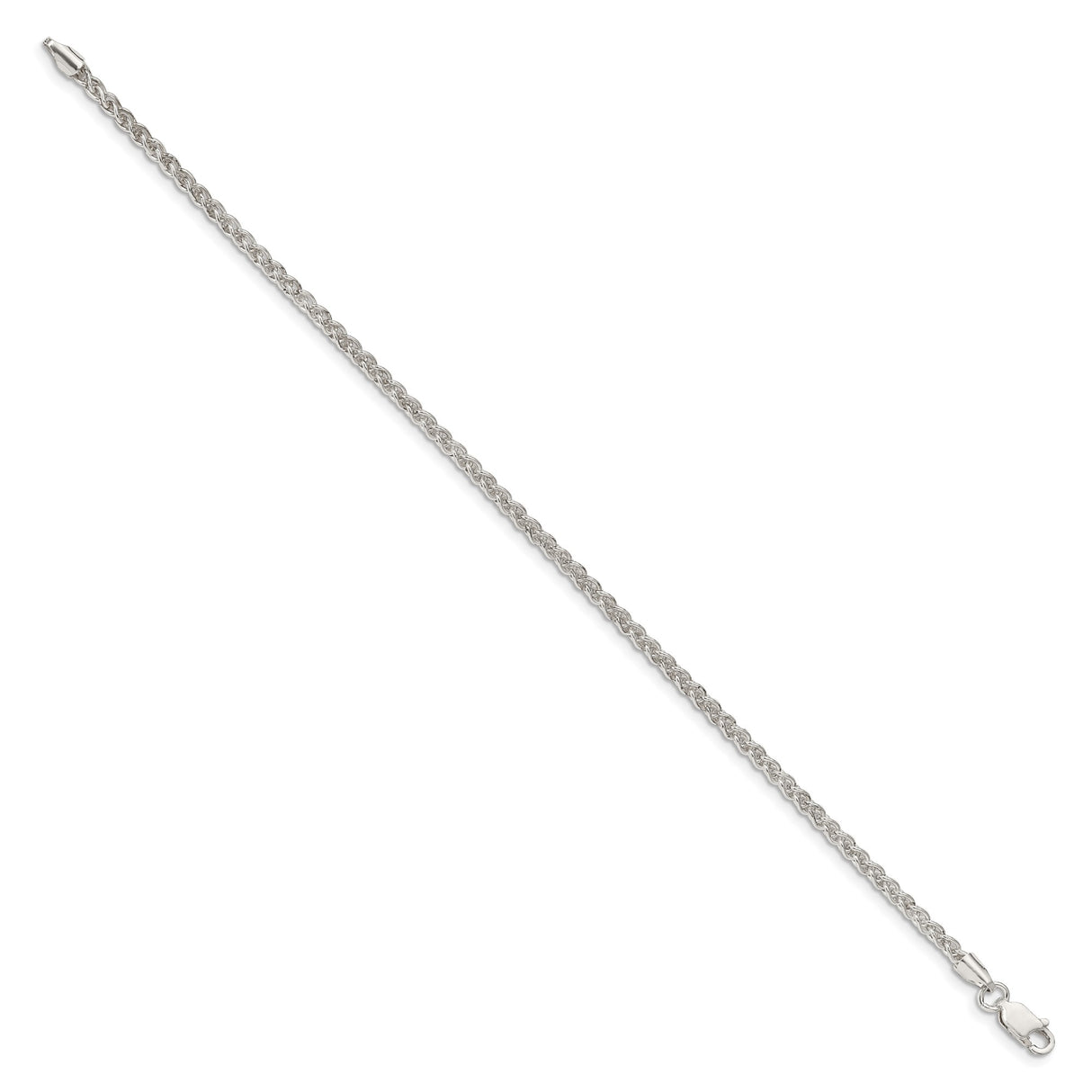 925 White Gold 2.5 mm Polished Chain Bracelet, Solid