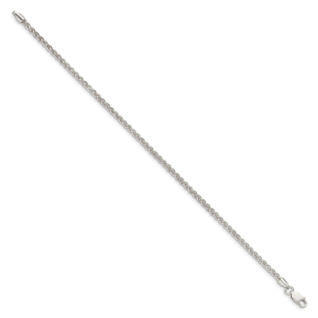 925 White Gold 2.5 mm Polished Chain Bracelet, Solid