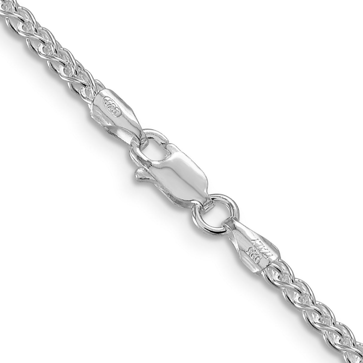 925 White Gold 2.5 mm Polished Chain Necklace, Solid alternate angle