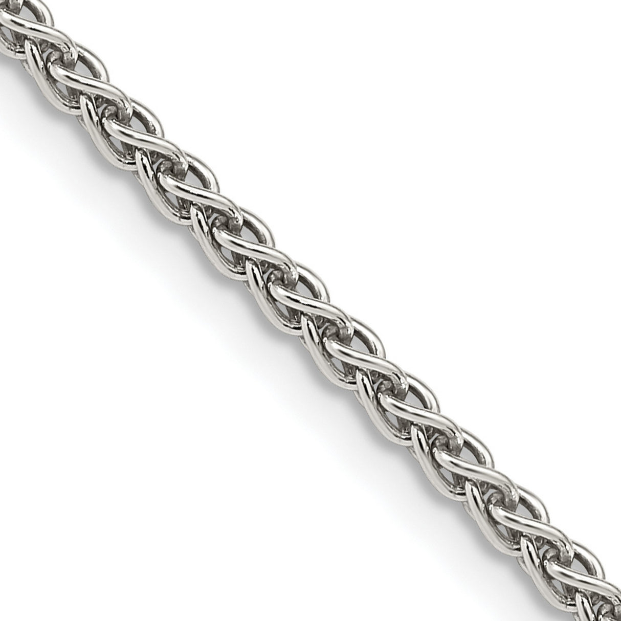 925 White Gold 2.5 mm Polished Chain Necklace, Solid detail view